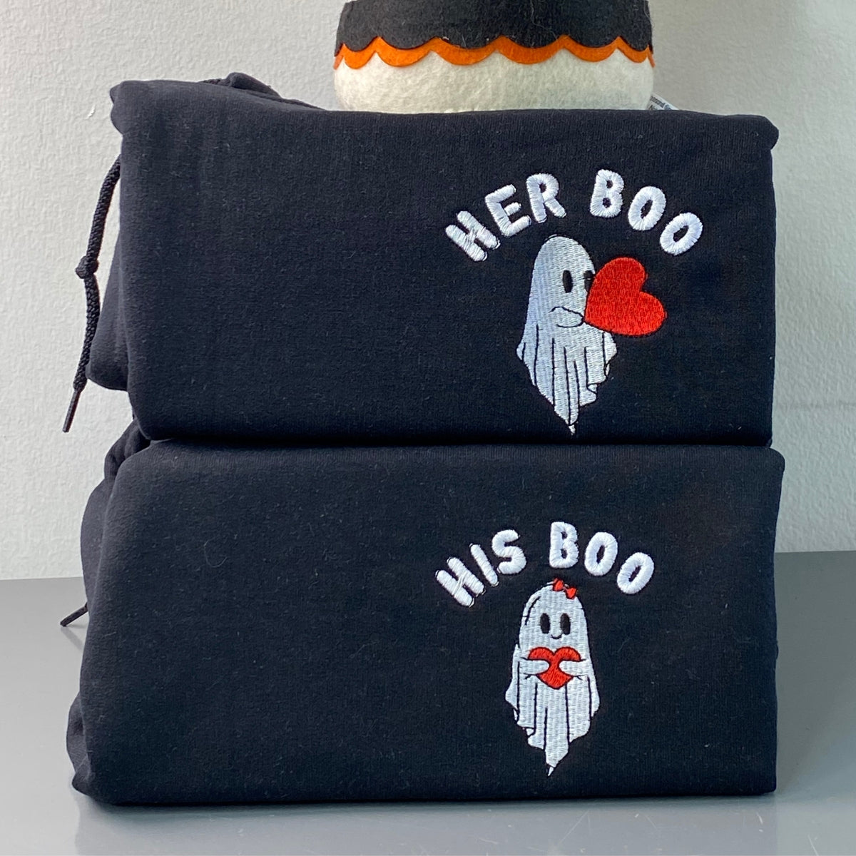 Custom Halloween Ghost Her His Boo Couples Embroidered Sweatshirts For Couples, Custom Matching Couple Hoodies