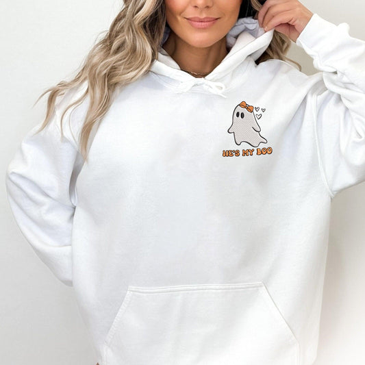 Custom Embroidered Halloween Hoodies For Couples, He's My Boo She's My Boo Matching Couple Sweatshirt
