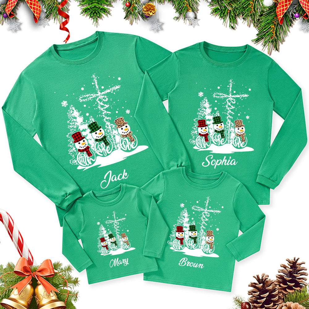 Personalized Faith Hope Love Christmas Family Matching Long Sleeve Shirts