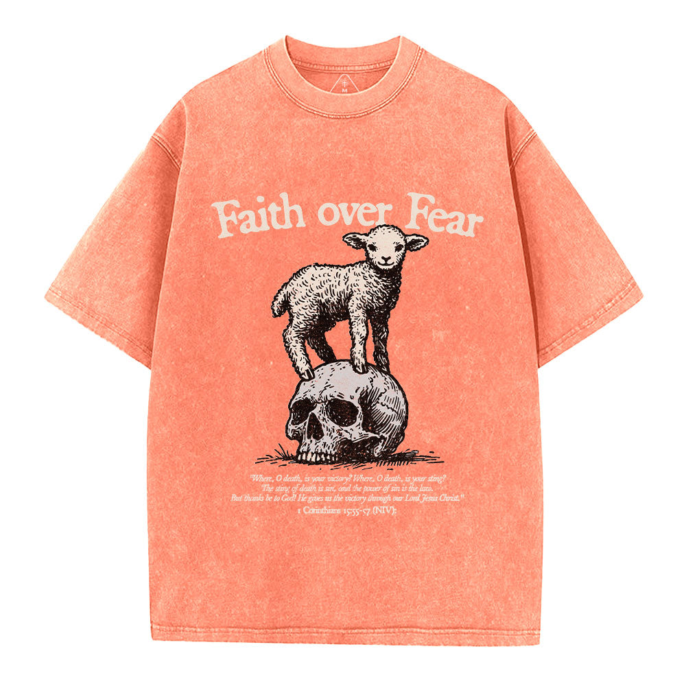 Faith Over Fear Lamb Christian Washed T-Shirt