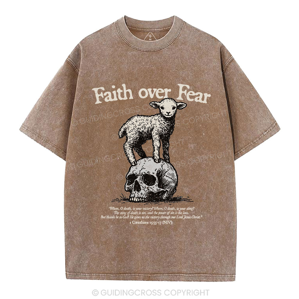 Faith Over Fear Lamb Christian Washed T-Shirt