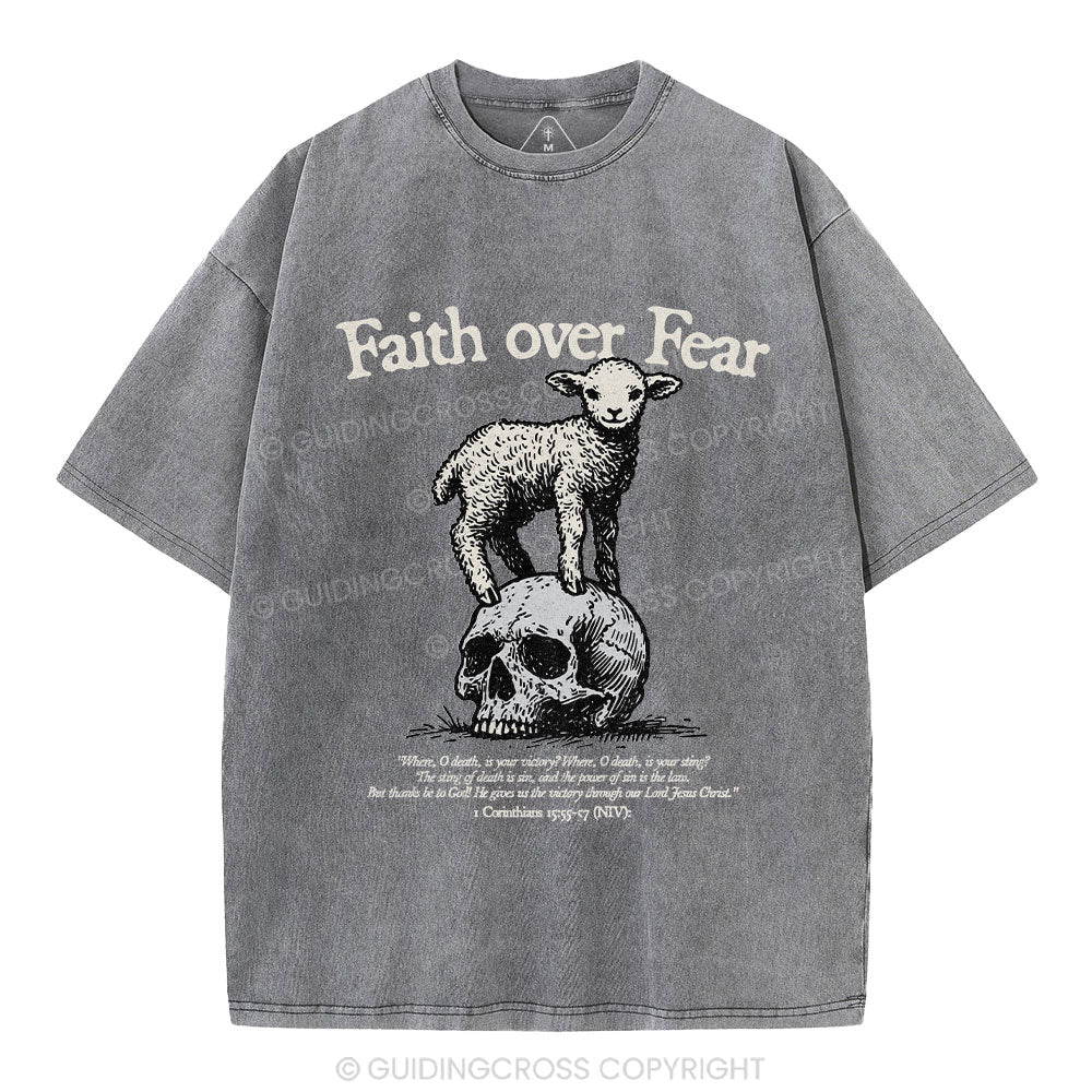 Faith Over Fear Lamb Christian Washed T-Shirt