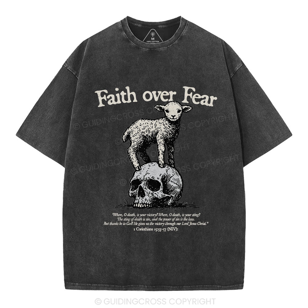 Faith Over Fear Lamb Christian Washed T-Shirt