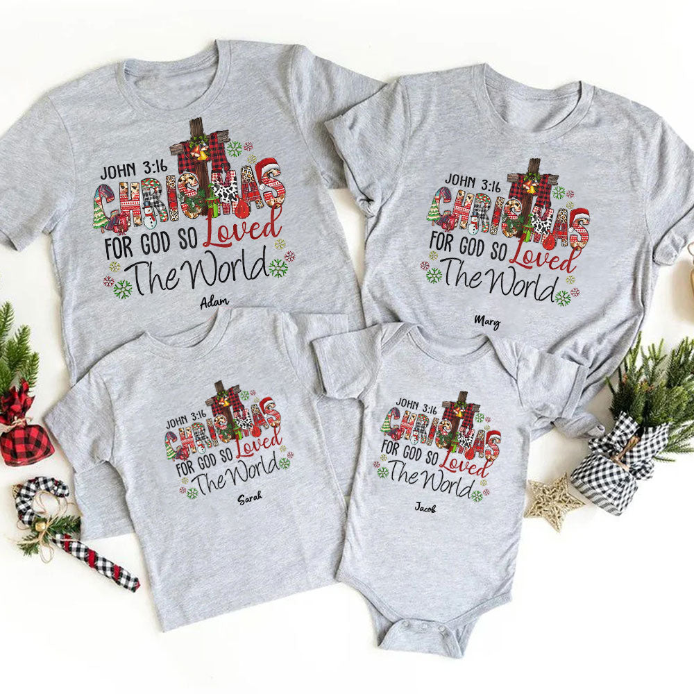 Personalized For God So Loved The World Christmas Family Matching Shirts