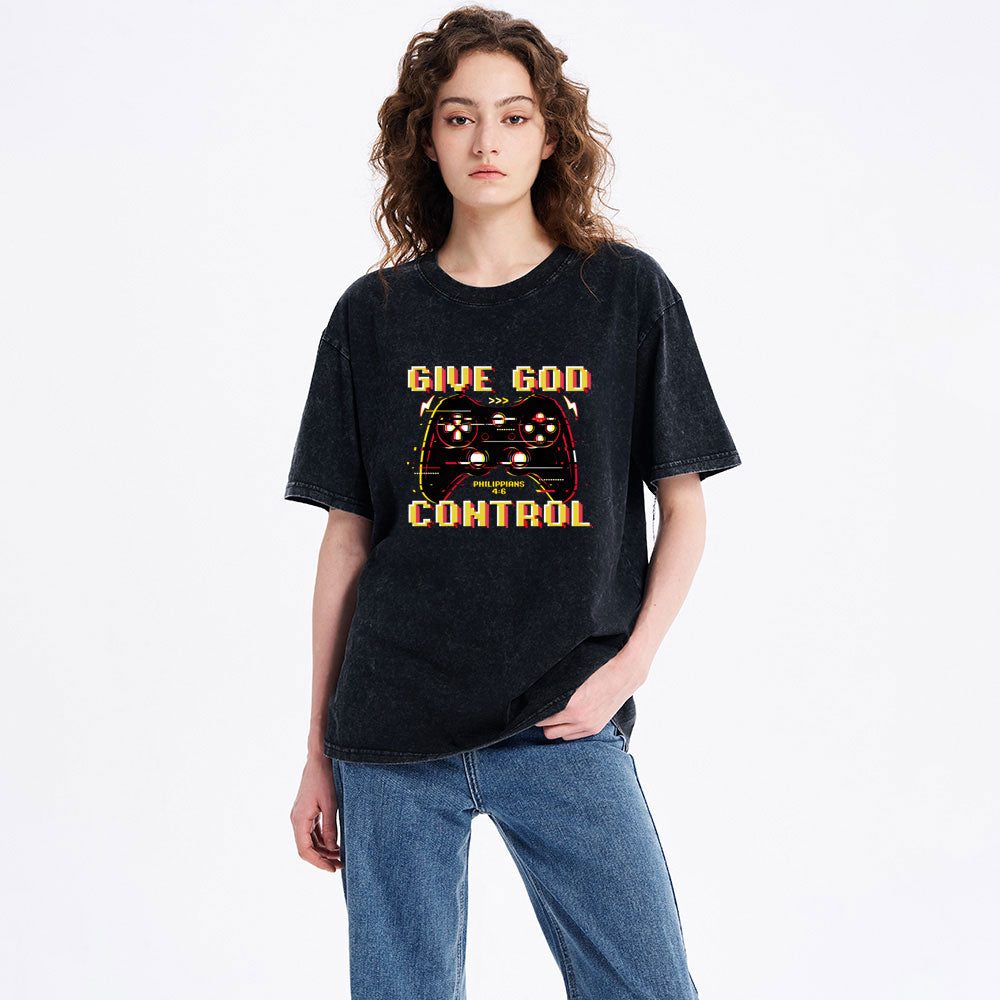 Give God Control Christian Washed T-Shirt