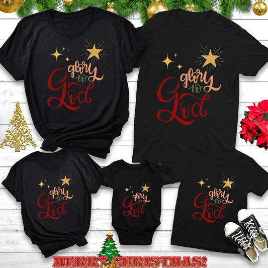 Glory To God Christian Christmas Family Matching Shirts