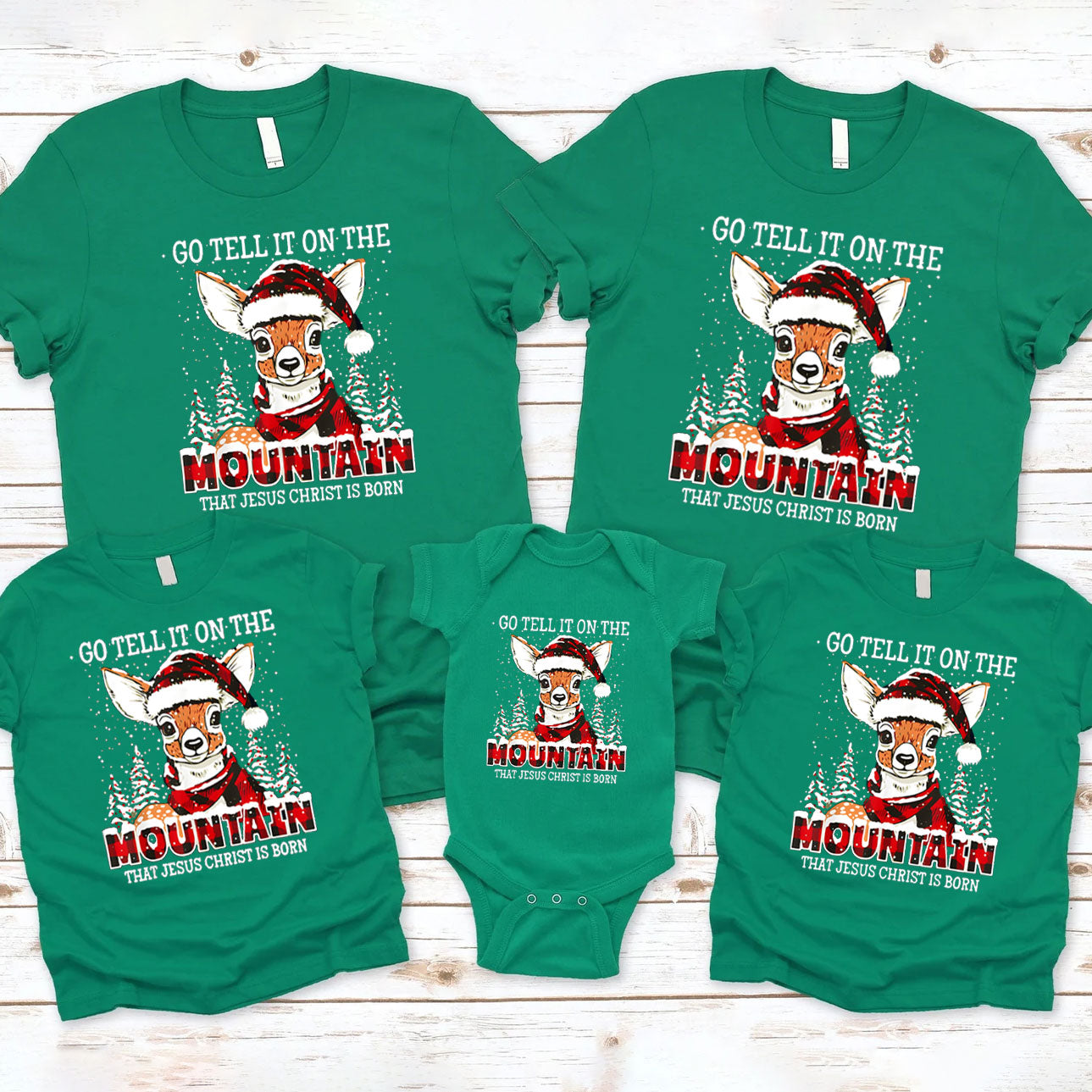 Go Tell It On The Mountain That Jesus Christ Is Born Christian Christmas Family Matching Shirts