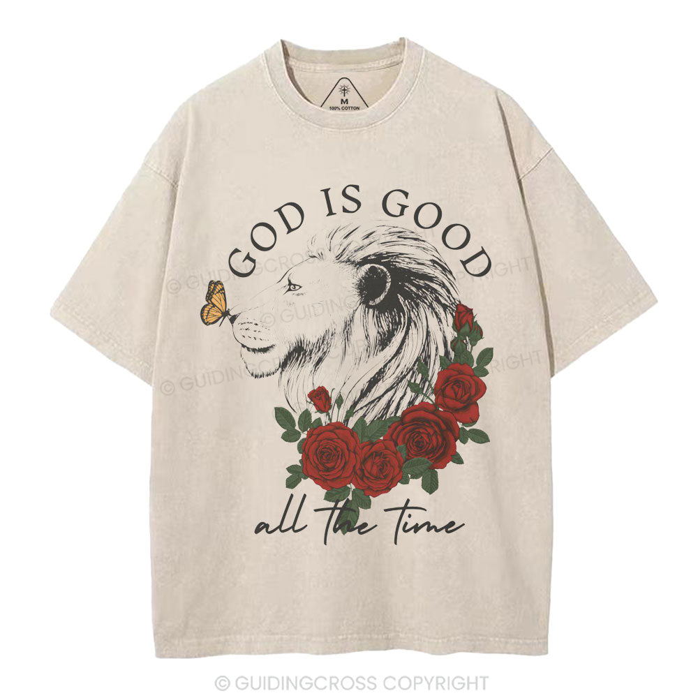 God Is Good Lion Christian Washed T-Shirt