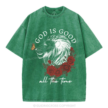 God Is Good Lion Christian Washed T-Shirt