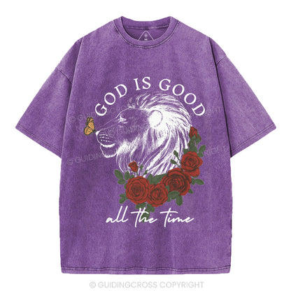 God Is Good Lion Christian Washed T-Shirt