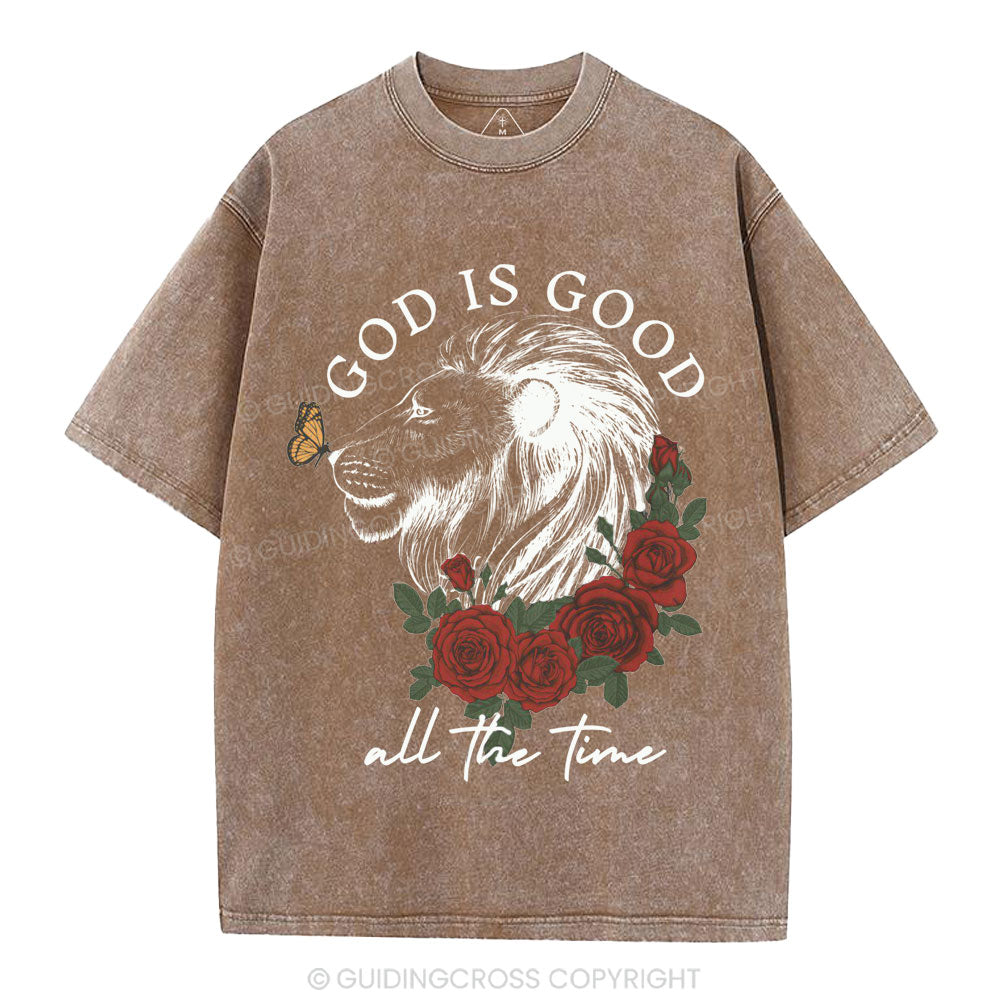 God Is Good Lion Christian Washed T-Shirt