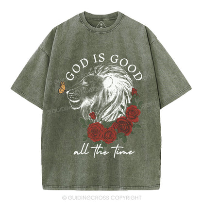 God Is Good Lion Christian Washed T-Shirt