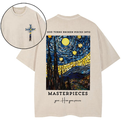 God Turns Broken Pieces Into Masterpieces Christian Washed T-Shirt