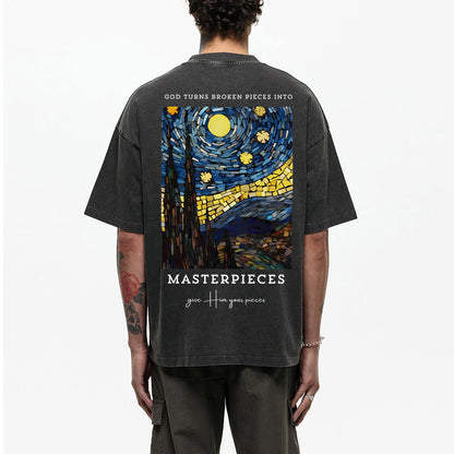 God Turns Broken Pieces Into Masterpieces Christian Washed T-Shirt