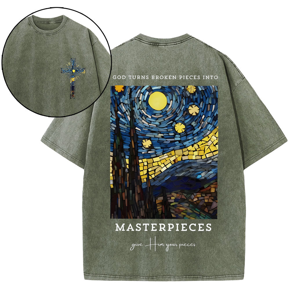 God Turns Broken Pieces Into Masterpieces Christian Washed T-Shirt