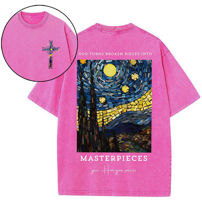 God Turns Broken Pieces Into Masterpieces Christian Washed T-Shirt