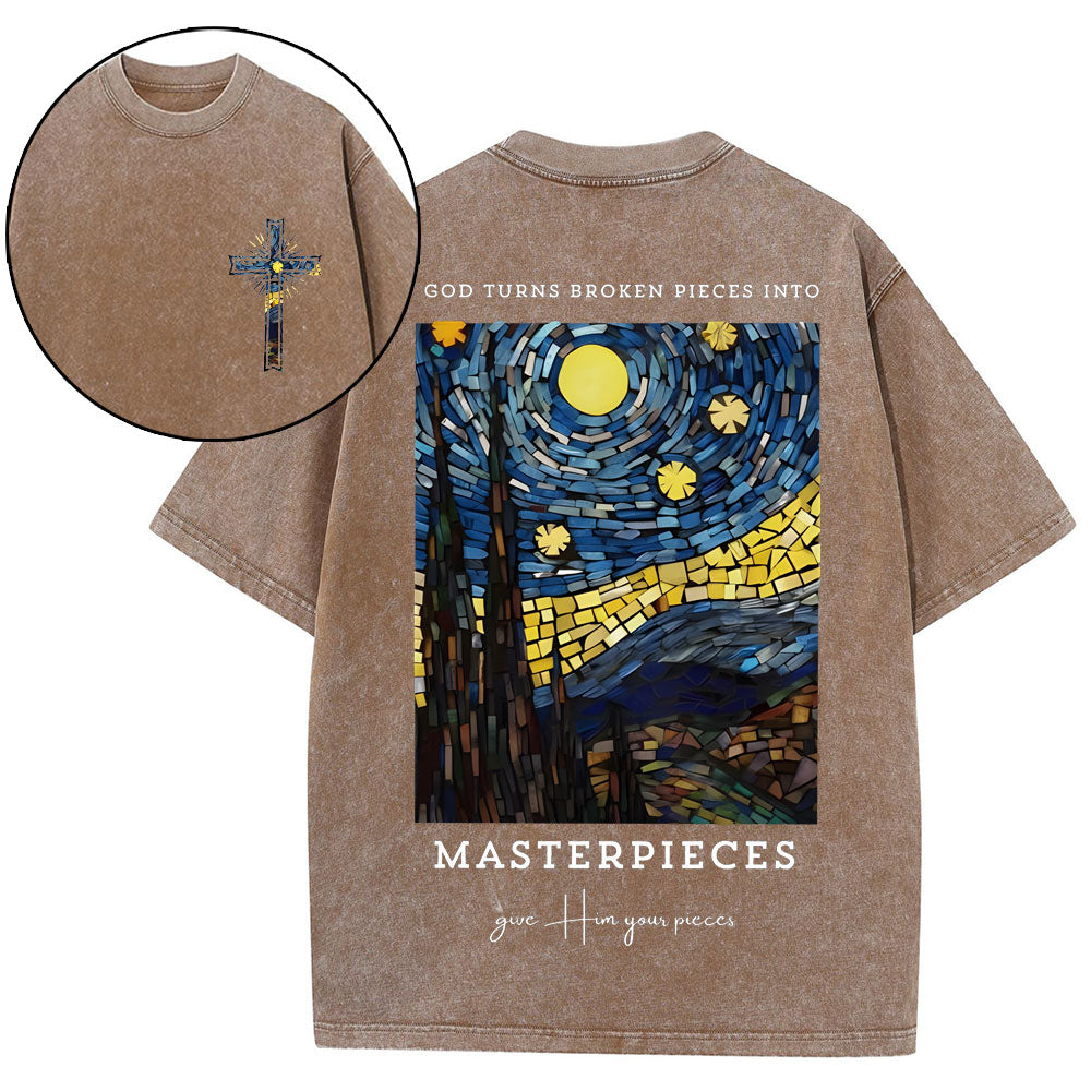 God Turns Broken Pieces Into Masterpieces Christian Washed T-Shirt