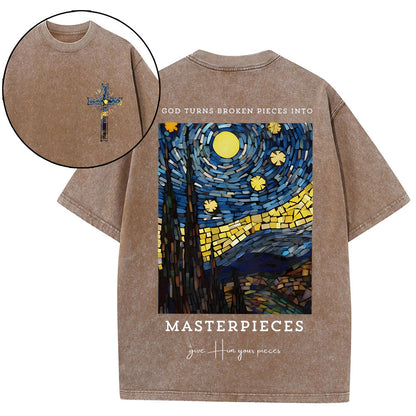 God Turns Broken Pieces Into Masterpieces Christian Washed T-Shirt