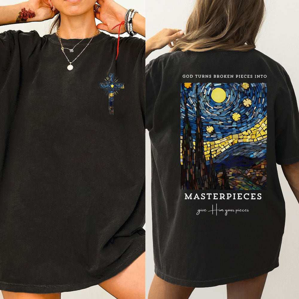 God Turns Broken Pieces Into Masterpieces Christian Washed T-Shirt
