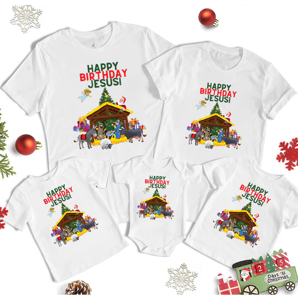 Happy Birthday Jesus Christmas Family Matching Shirts