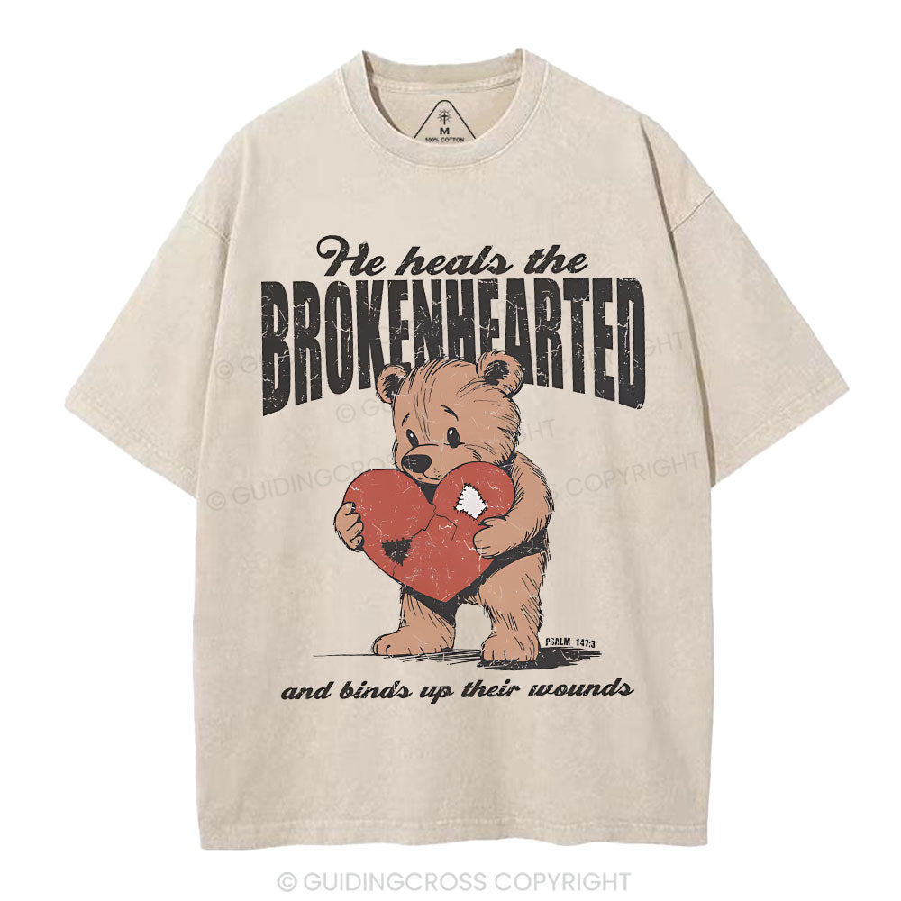 He Heals The Brokenhearted Christian Washed T-Shirt