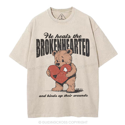 He Heals The Brokenhearted Christian Washed T-Shirt