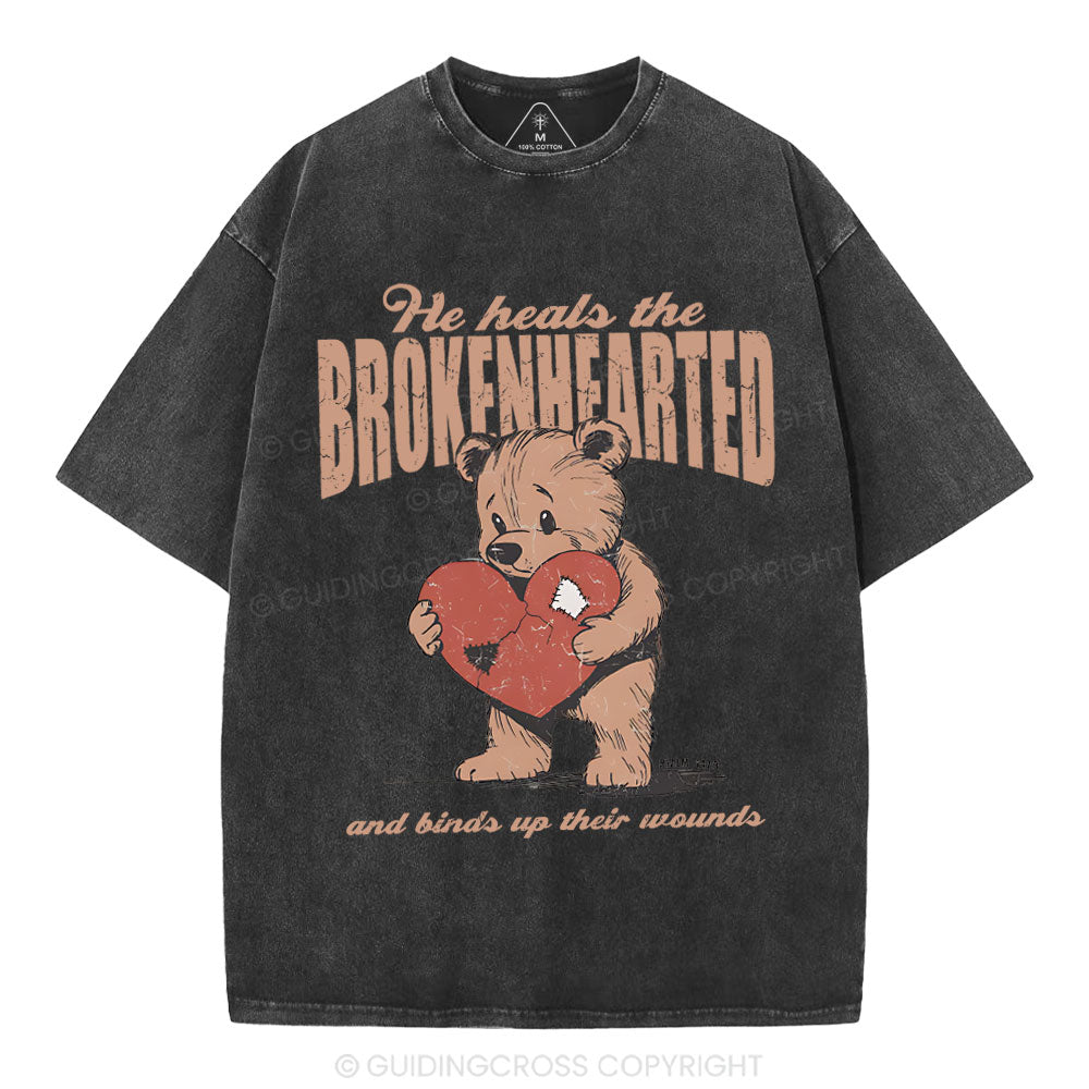 He Heals The Brokenhearted Christian Washed T-Shirt