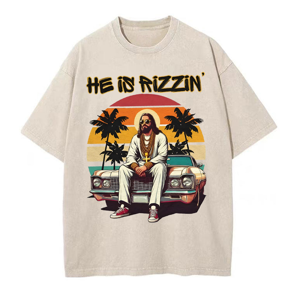 He Is Rizzin Christian Washed T-Shirt