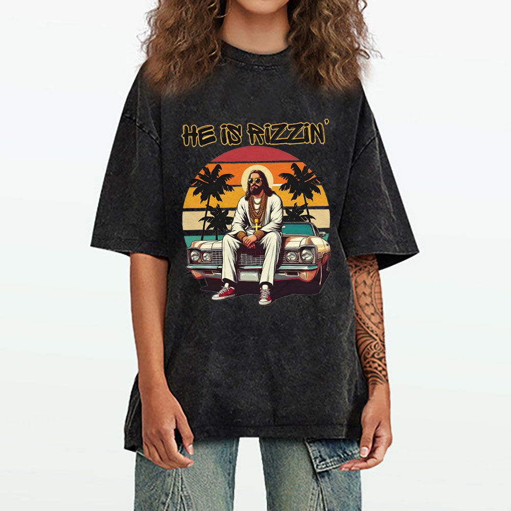 He Is Rizzin Christian Washed T-Shirt