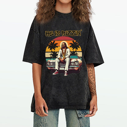 He Is Rizzin Christian Washed T-Shirt