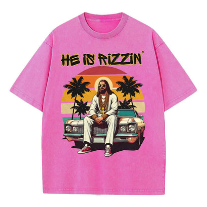 He Is Rizzin Christian Washed T-Shirt