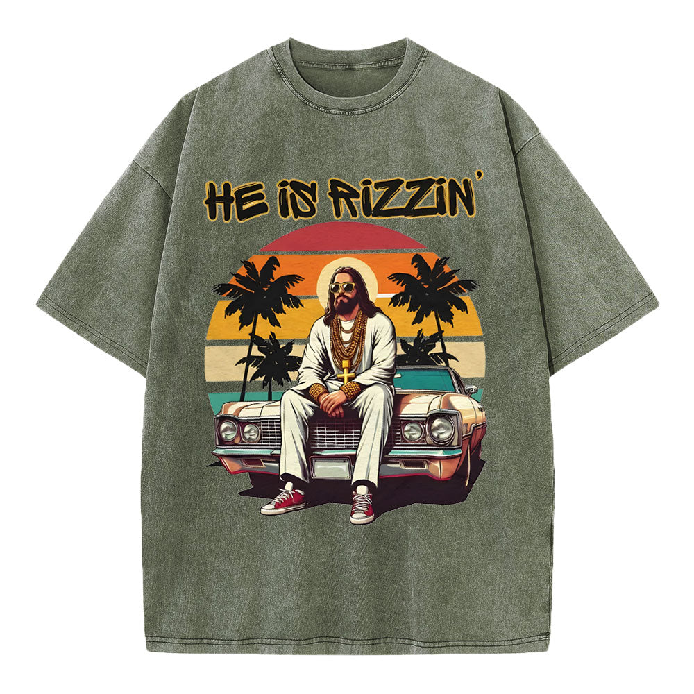He Is Rizzin Christian Washed T-Shirt
