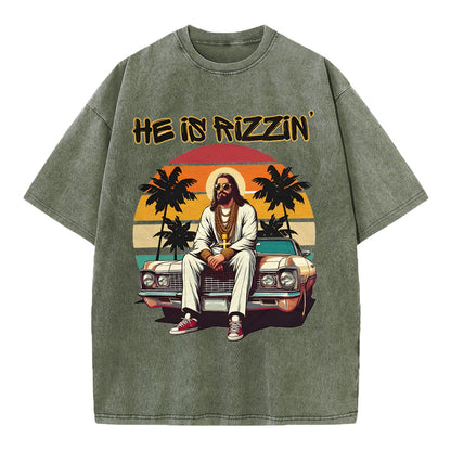 He Is Rizzin Christian Washed T-Shirt
