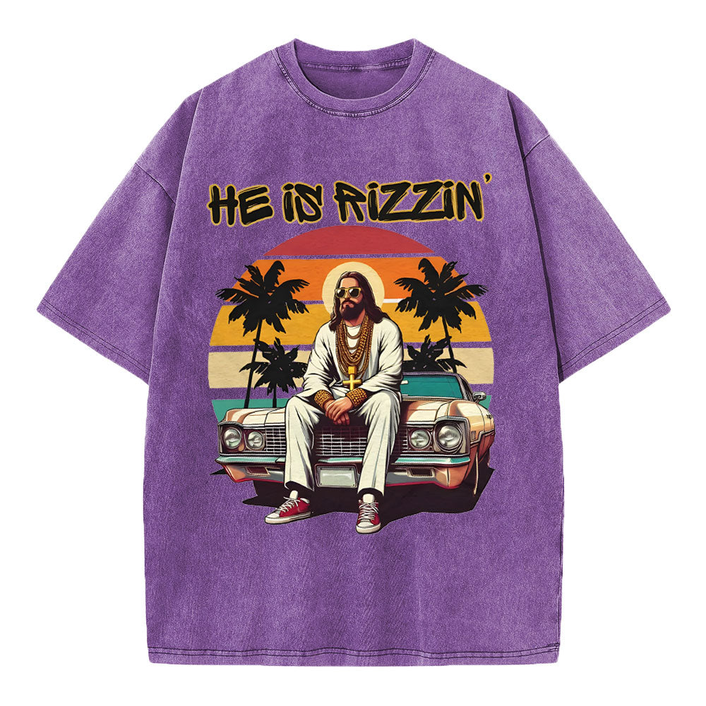 He Is Rizzin Christian Washed T-Shirt
