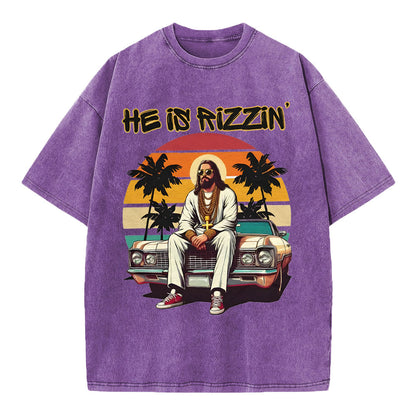 He Is Rizzin Christian Washed T-Shirt