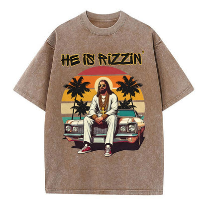 He Is Rizzin Christian Washed T-Shirt
