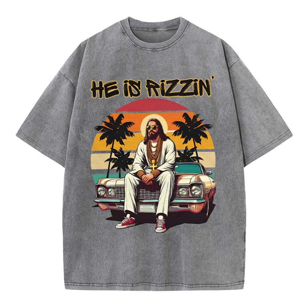 He Is Rizzin Christian Washed T-Shirt