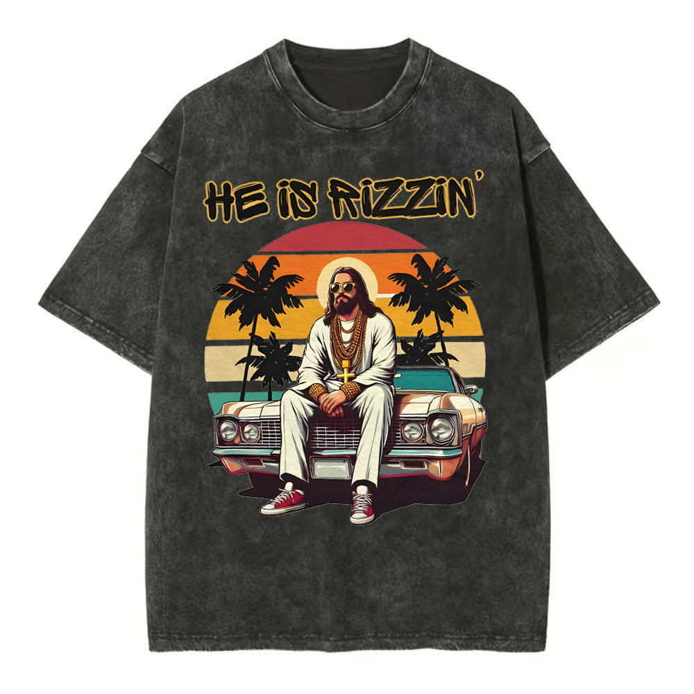 He Is Rizzin Christian Washed T-Shirt