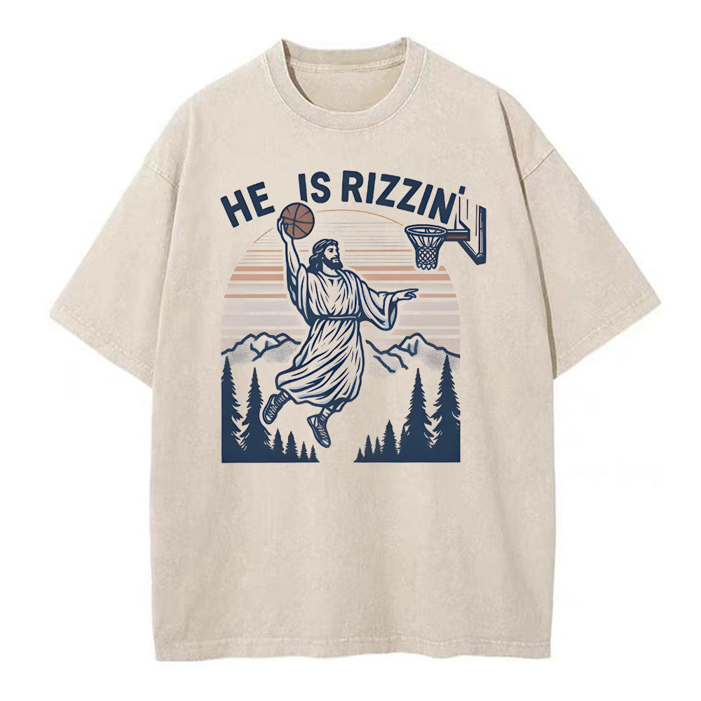 He Is Rizzin Christian Washed T-Shirt