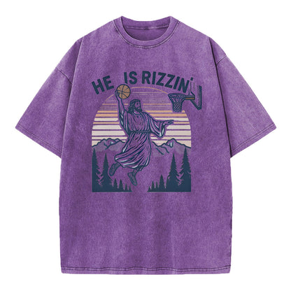 He Is Rizzin Christian Washed T-Shirt