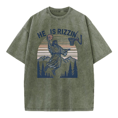 He Is Rizzin Christian Washed T-Shirt