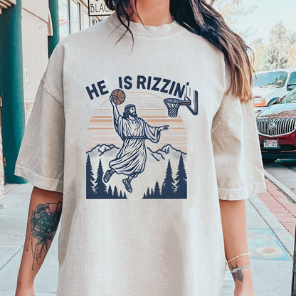 He Is Rizzin Christian Washed T-Shirt