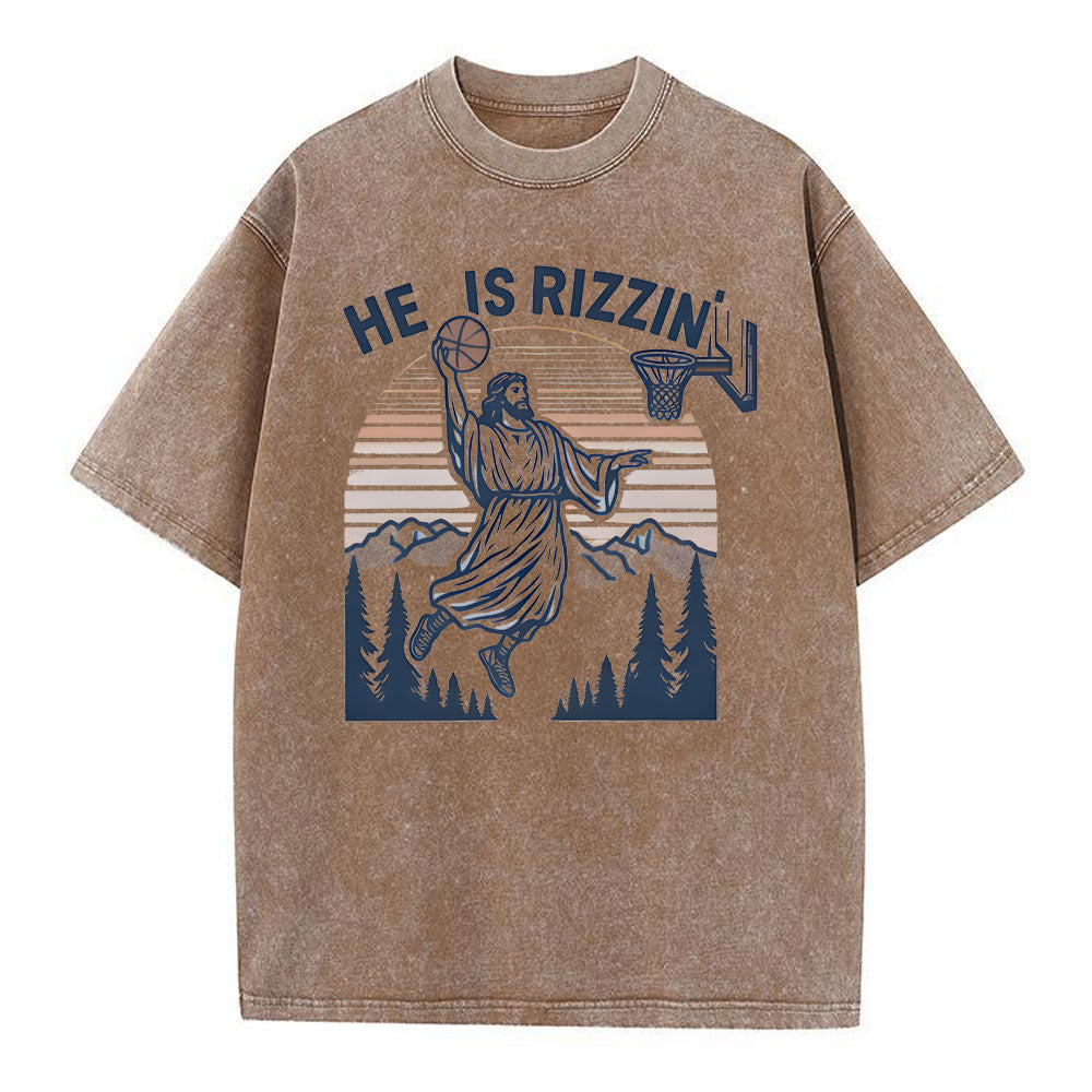 He Is Rizzin Christian Washed T-Shirt
