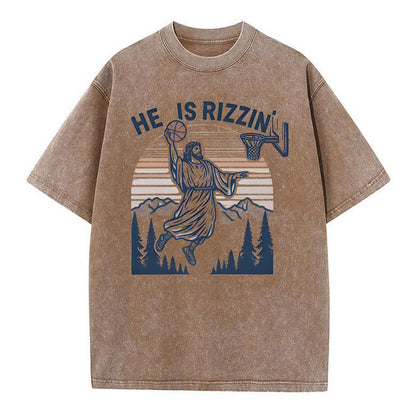 He Is Rizzin Christian Washed T-Shirt