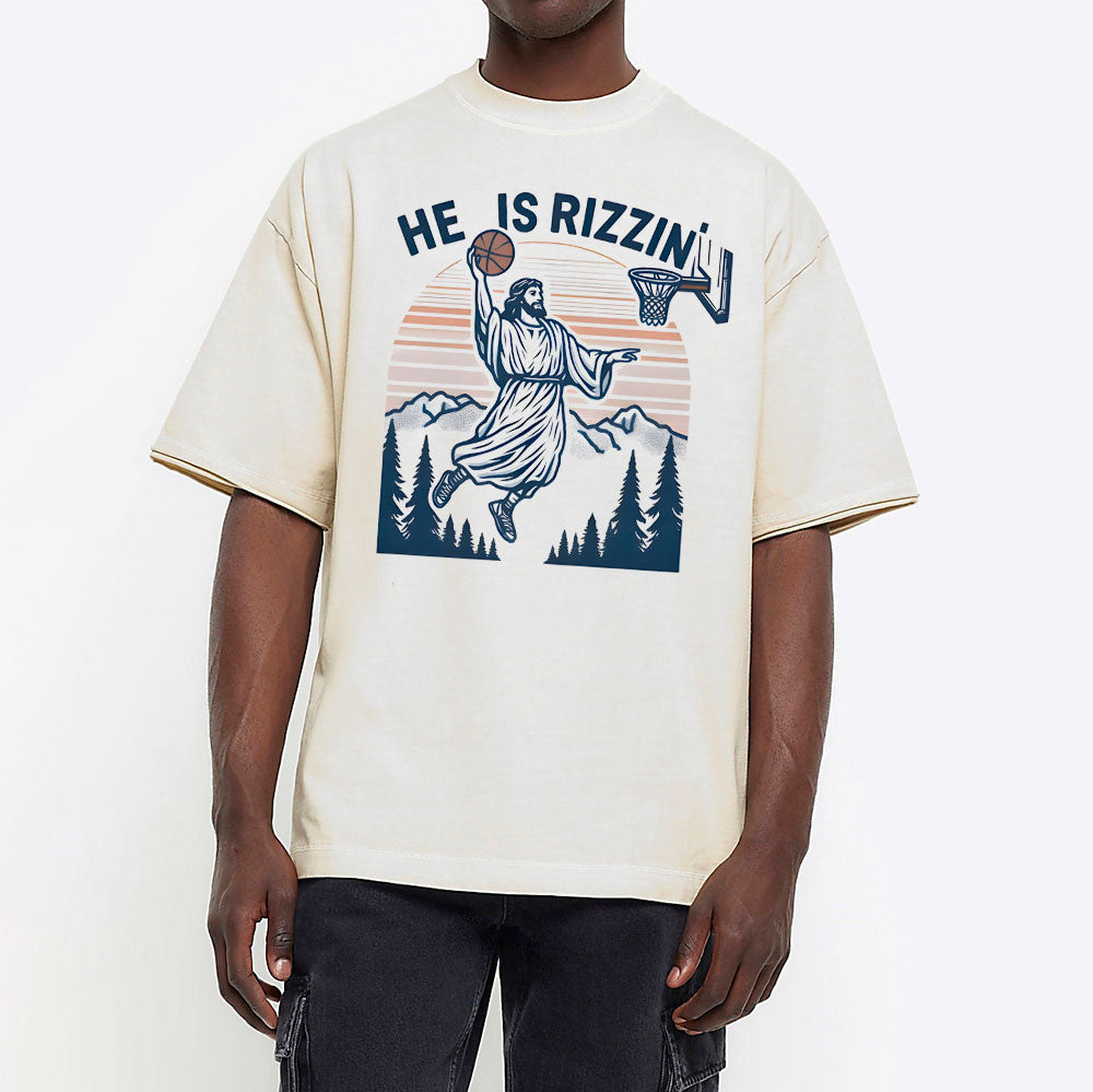 He Is Rizzin Christian Washed T-Shirt