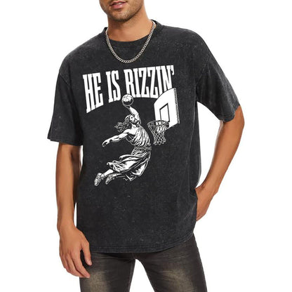 He Is Rizzin Christian Washed T-Shirt