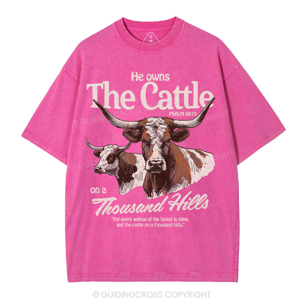 He Owns The Cattle On A Thousand Hills Christian Washed T-Shirt