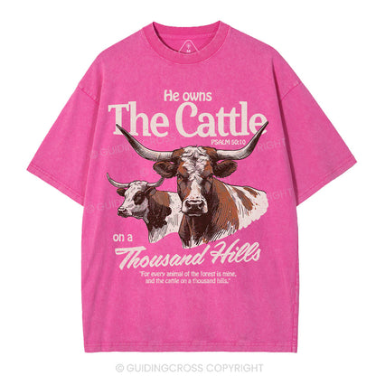 He Owns The Cattle On A Thousand Hills Christian Washed T-Shirt