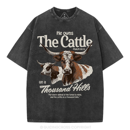 He Owns The Cattle On A Thousand Hills Christian Washed T-Shirt