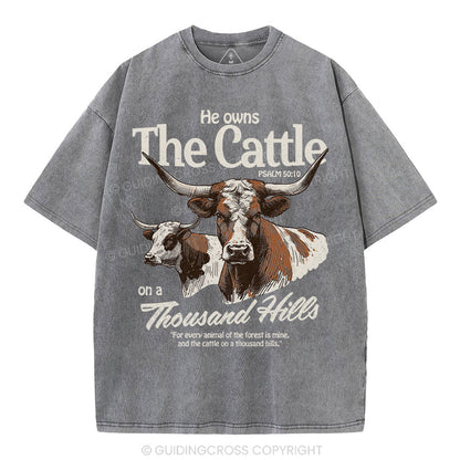 He Owns The Cattle On A Thousand Hills Christian Washed T-Shirt